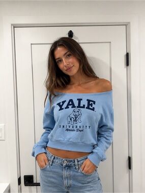 Yale Off-Shoulder Light Blue University Sweatshirt - Size XS